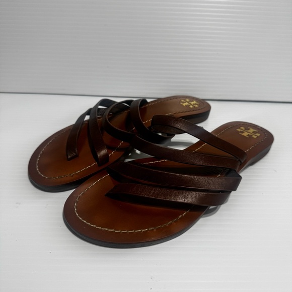 Tory Burch Patos Dark Brown Multi-Strap Leather Slide Sandals Size 7 - Picture 2 of 14